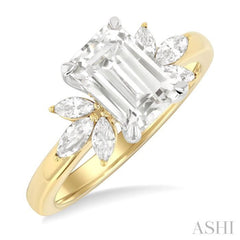 1/2 Ctw Emerald Shape Marquise and Round Cut Diamond Semi-Mount Engagement Ring in 14K Yellow and White Gold 1/2 Ctw Emerald Shape Marquise and Round Cut Diamond Semi-Mount Engagement Ring in 14K Yellow and White Gold