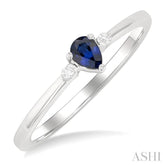 4x3 MM Pear Shape Sapphire and 1/50 Ctw Petite Round Cut Diamond Fashion Ring in 10K White Gold