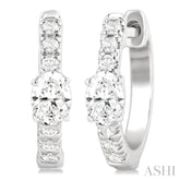 3/8 Ctw Oval Shape and Round Cut Diamond Fashion Huggie Petite Earrings in 14K White Gold