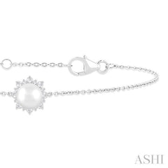 6 MM Round Shape Cultured Pearl and 1/10 Ctw Petite Round Cut Diamond Halo Bracelet in 10K White Gold 6 MM Round Shape Cultured Pearl and 1/10 Ctw Petite Round Cut Diamond Halo Bracelet in 10K White Gold