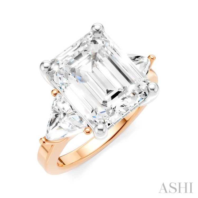 1 1/10 Ctw Emerald Shape Trillion and Round Cut Diamond Semi-Mount Engagement Ring in 14K Rose and White Gold 1 1/10 Ctw Emerald Shape Trillion and Round Cut Diamond Semi-Mount Engagement Ring in 14K Rose and White Gold