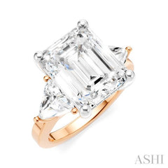 1 1/10 Ctw Emerald Shape Trillion and Round Cut Diamond Semi-Mount Engagement Ring in 14K Rose and White Gold 1 1/10 Ctw Emerald Shape Trillion and Round Cut Diamond Semi-Mount Engagement Ring in 14K Rose and White Gold