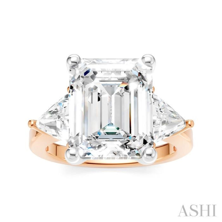 1 1/10 Ctw Emerald Shape Trillion and Round Cut Diamond Semi-Mount Engagement Ring in 14K Rose and White Gold 1 1/10 Ctw Emerald Shape Trillion and Round Cut Diamond Semi-Mount Engagement Ring in 14K Rose and White Gold