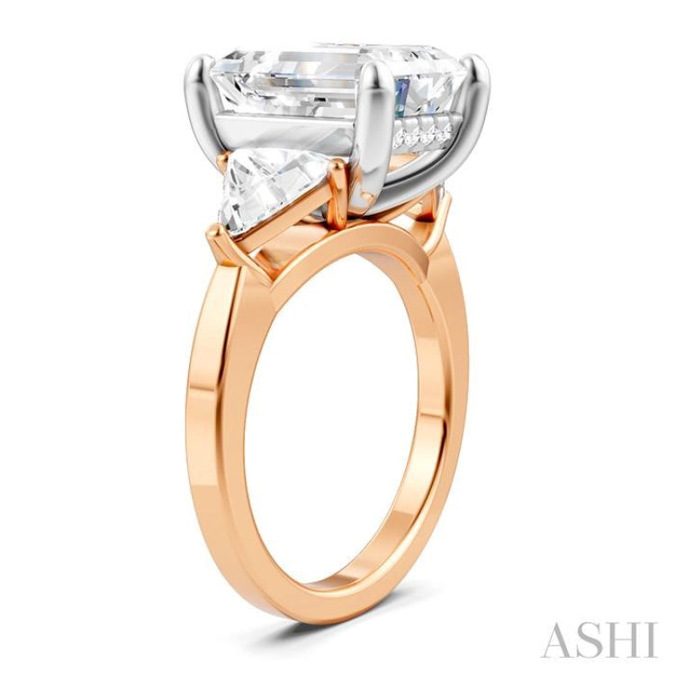 1 1/10 Ctw Emerald Shape Trillion and Round Cut Diamond Semi-Mount Engagement Ring in 14K Rose and White Gold 1 1/10 Ctw Emerald Shape Trillion and Round Cut Diamond Semi-Mount Engagement Ring in 14K Rose and White Gold