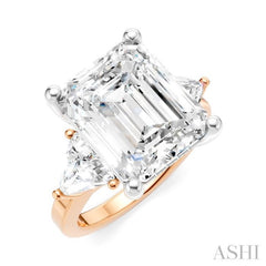 1 1/10 Ctw Emerald Shape Trillion and Round Cut Diamond Semi-Mount Engagement Ring in 14K Rose and White Gold 1 1/10 Ctw Emerald Shape Trillion and Round Cut Diamond Semi-Mount Engagement Ring in 14K Rose and White Gold