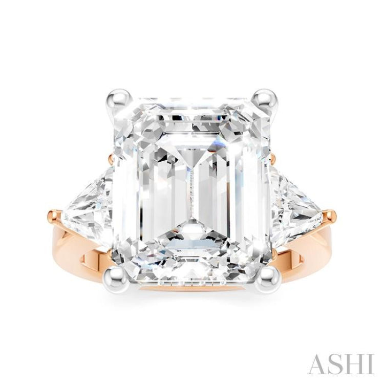1 1/10 Ctw Emerald Shape Trillion and Round Cut Diamond Semi-Mount Engagement Ring in 14K Rose and White Gold 1 1/10 Ctw Emerald Shape Trillion and Round Cut Diamond Semi-Mount Engagement Ring in 14K Rose and White Gold