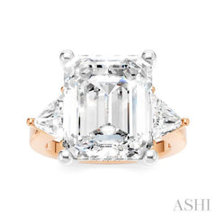 1 1/10 Ctw Emerald Shape Trillion and Round Cut Diamond Semi-Mount Engagement Ring in 14K Rose and White Gold 1 1/10 Ctw Emerald Shape Trillion and Round Cut Diamond Semi-Mount Engagement Ring in 14K Rose and White Gold
