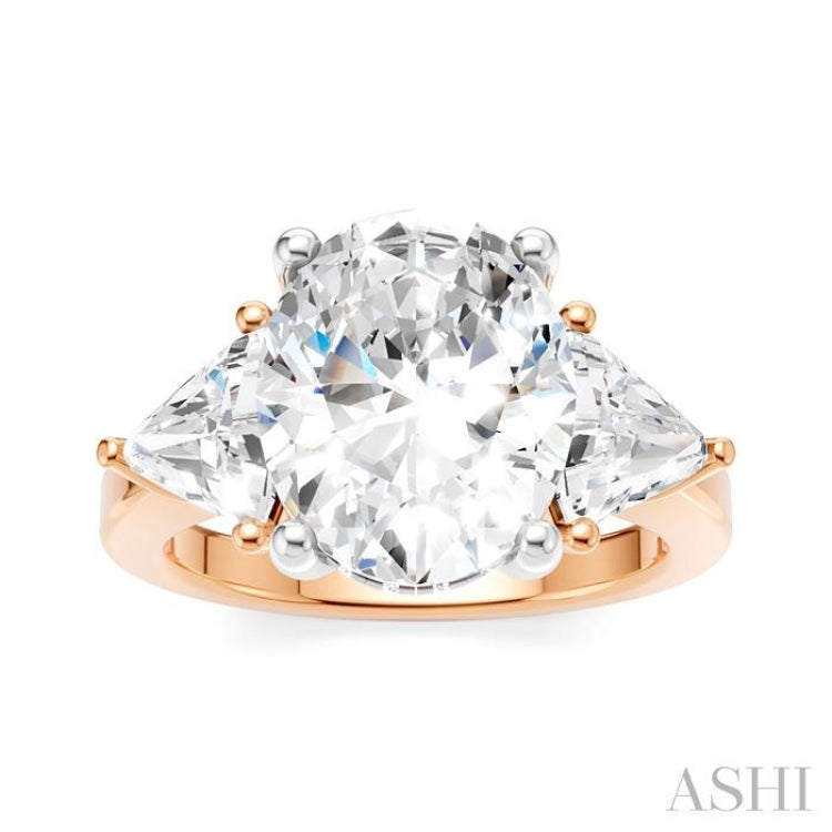 1 1/10 Ctw Oval Shape Trillion Cut & Round Cut Diamond Semi-Mount Engagement Ring in 14K Rose and White Gold 1 1/10 Ctw Oval Shape Trillion Cut & Round Cut Diamond Semi-Mount Engagement Ring in 14K Rose and White Gold