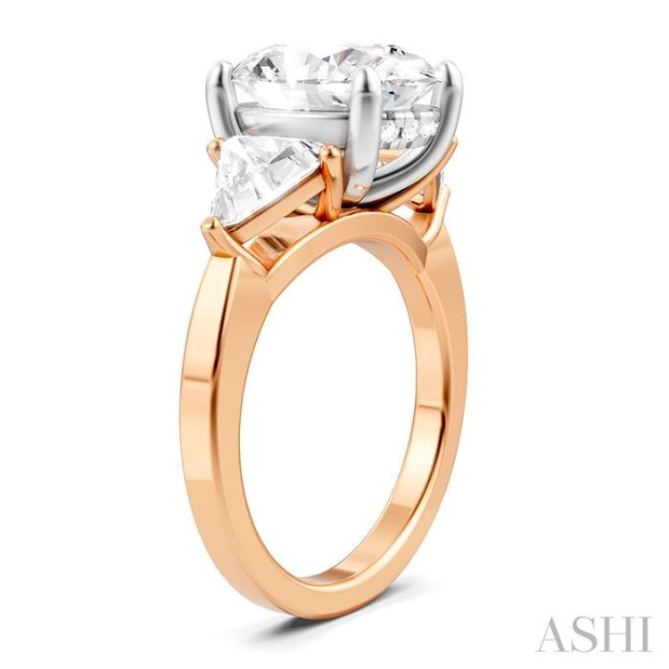 1 1/10 Ctw Oval Shape Trillion Cut & Round Cut Diamond Semi-Mount Engagement Ring in 14K Rose and White Gold 1 1/10 Ctw Oval Shape Trillion Cut & Round Cut Diamond Semi-Mount Engagement Ring in 14K Rose and White Gold