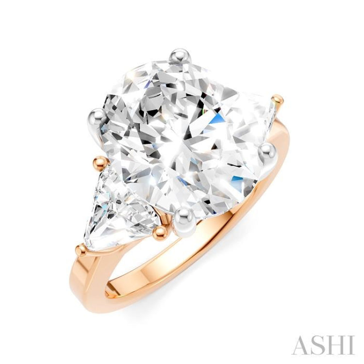 1 1/10 Ctw Oval Shape Trillion Cut & Round Cut Diamond Semi-Mount Engagement Ring in 14K Rose and White Gold 1 1/10 Ctw Oval Shape Trillion Cut & Round Cut Diamond Semi-Mount Engagement Ring in 14K Rose and White Gold