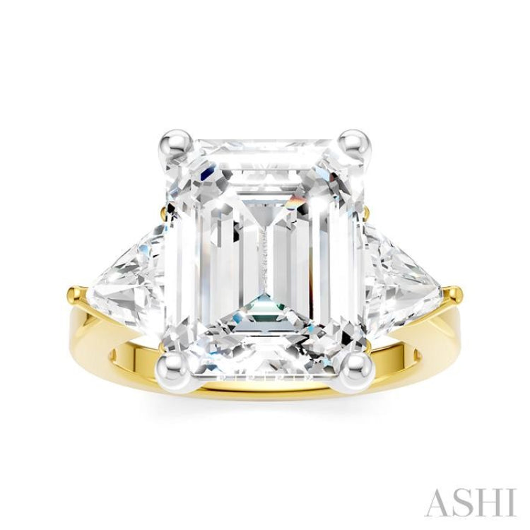 1 1/10 Ctw Emerald Shape Trillion and Round Cut Diamond Semi-Mount Engagement Ring in 14K yellow and White Gold 1 1/10 Ctw Emerald Shape Trillion and Round Cut Diamond Semi-Mount Engagement Ring in 14K yellow and White Gold