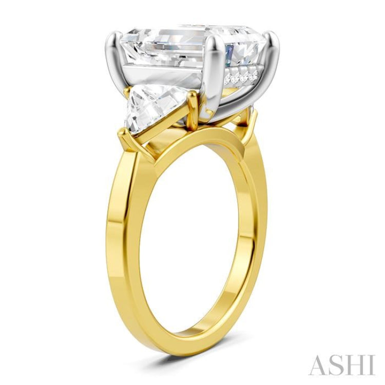 1 1/10 Ctw Emerald Shape Trillion and Round Cut Diamond Semi-Mount Engagement Ring in 14K yellow and White Gold 1 1/10 Ctw Emerald Shape Trillion and Round Cut Diamond Semi-Mount Engagement Ring in 14K yellow and White Gold