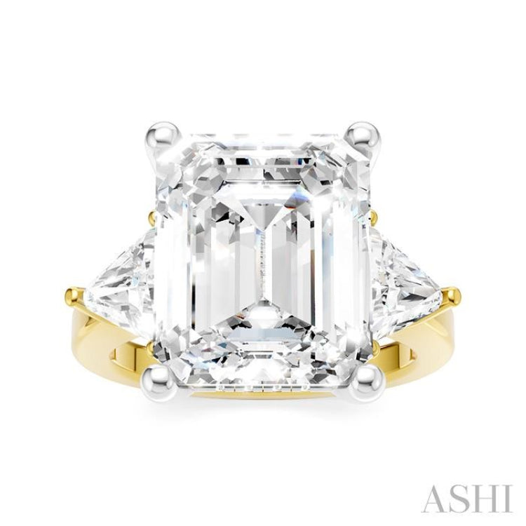 1 1/10 Ctw Emerald Shape Trillion and Round Cut Diamond Semi-Mount Engagement Ring in 14K Yellow and White Gold 1 1/10 Ctw Emerald Shape Trillion and Round Cut Diamond Semi-Mount Engagement Ring in 14K Yellow and White Gold