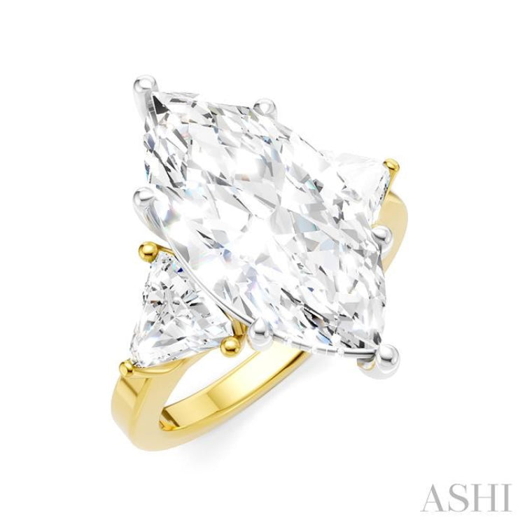 1 1/10 Ctw Marquise Shape Trillion and Round Cut Diamond Semi-Mount Engagement Ring in 14K Yellow and White Gold 1 1/10 Ctw Marquise Shape Trillion and Round Cut Diamond Semi-Mount Engagement Ring in 14K Yellow and White Gold