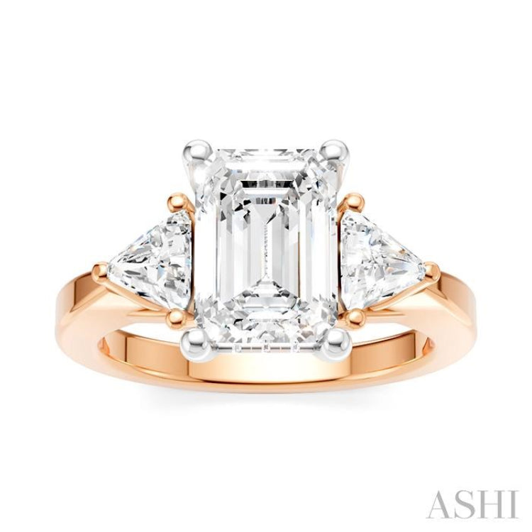 1/2 Ctw Emerald Shape Trillion and Round Cut Diamond Semi-Mount Engagement Ring in 14K Rose and White Gold 1/2 Ctw Emerald Shape Trillion and Round Cut Diamond Semi-Mount Engagement Ring in 14K Rose and White Gold