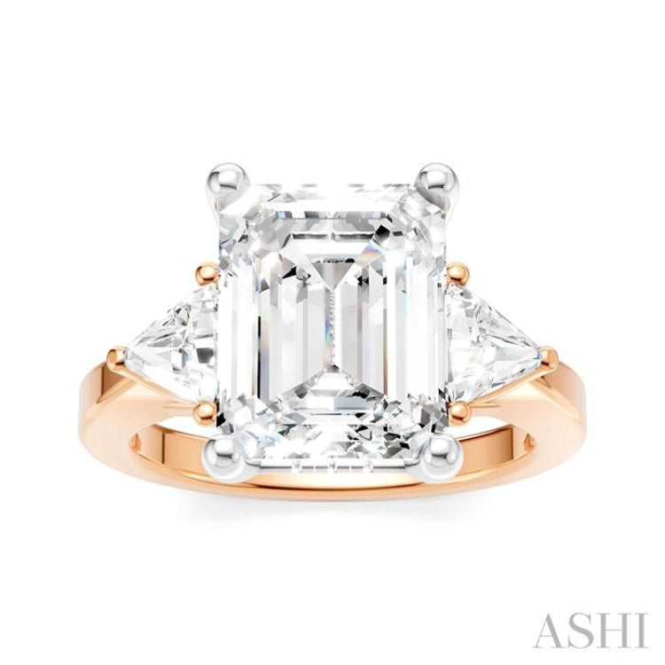 1/2 Ctw Emerald Shape Trillion and Round Cut Diamond Semi-Mount Engagement Ring in 14K Rose and White Gold 1/2 Ctw Emerald Shape Trillion and Round Cut Diamond Semi-Mount Engagement Ring in 14K Rose and White Gold