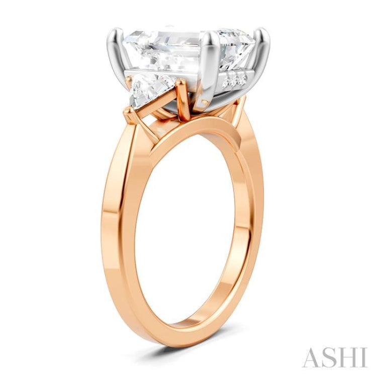 1/2 Ctw Emerald Shape Trillion and Round Cut Diamond Semi-Mount Engagement Ring in 14K Rose and White Gold 1/2 Ctw Emerald Shape Trillion and Round Cut Diamond Semi-Mount Engagement Ring in 14K Rose and White Gold