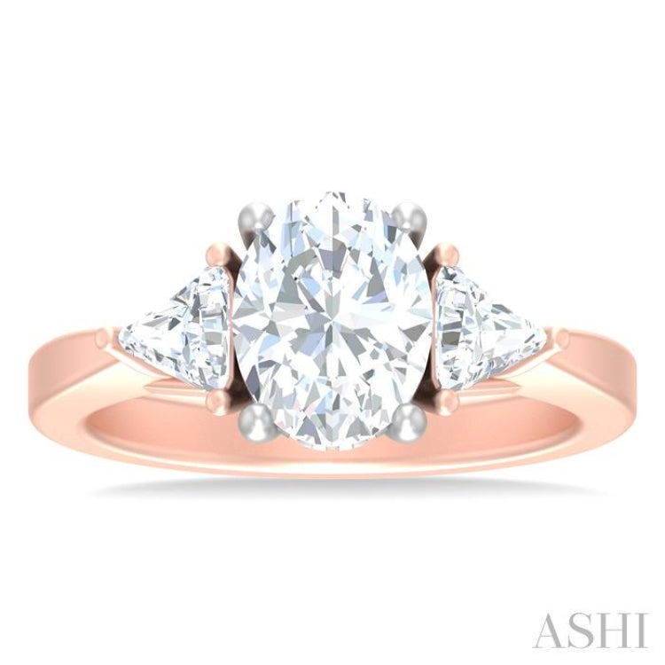 1/2 Ctw Oval Shape Trillion Cut & Round Cut Diamond Semi-Mount Engagement Ring in 14K Rose and White Gold 1/2 Ctw Oval Shape Trillion Cut & Round Cut Diamond Semi-Mount Engagement Ring in 14K Rose and White Gold