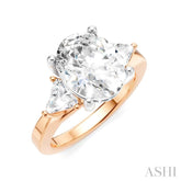 1/2 Ctw Oval Shape Trillion Cut & Round Cut Diamond Semi-Mount Engagement Ring in 14K Rose and White Gold