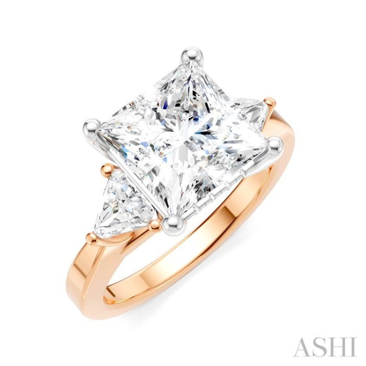 1/2 Ctw Princess Shape Trillion Cut & Round Cut Diamond Semi-Mount Engagement Ring in 14K Rose and White Gold 1/2 Ctw Princess Shape Trillion Cut & Round Cut Diamond Semi-Mount Engagement Ring in 14K Rose and White Gold