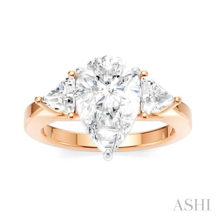 1/2 Ctw Pear Shape Trillion Cut & Round Cut Diamond Semi-Mount Engagement Ring in 14K Rose and White Gold 1/2 Ctw Pear Shape Trillion Cut & Round Cut Diamond Semi-Mount Engagement Ring in 14K Rose and White Gold