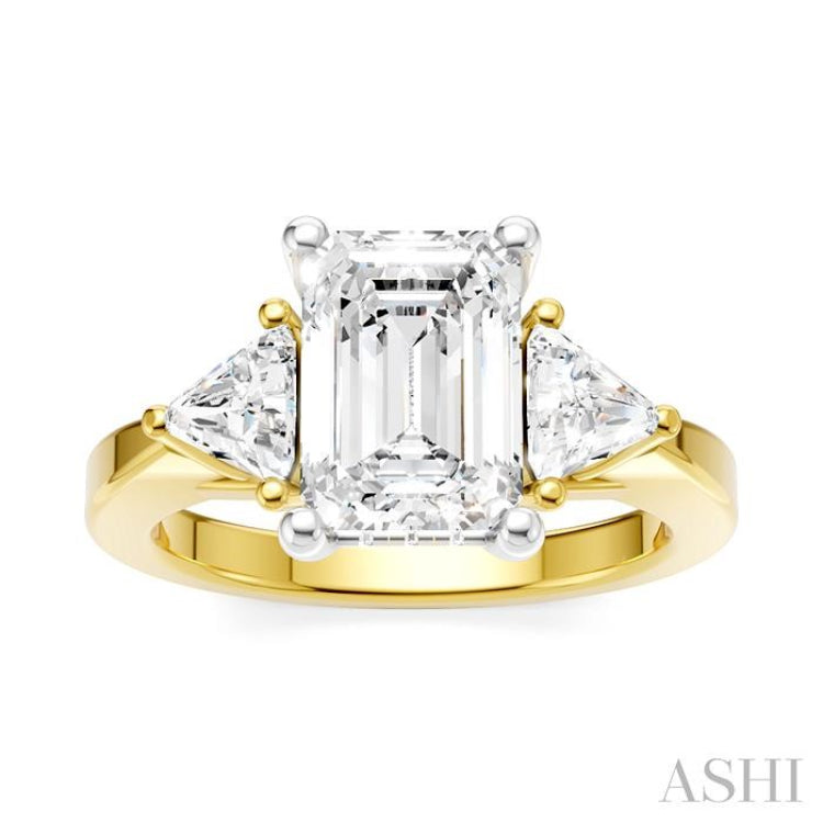 1/2 Ctw Emerald Shape Trillion and Round Cut Diamond Semi-Mount Engagement Ring in 14K Yellow and White Gold 1/2 Ctw Emerald Shape Trillion and Round Cut Diamond Semi-Mount Engagement Ring in 14K Yellow and White Gold