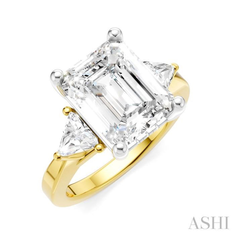 1/2 Ctw Emerald Shape Trillion and Round Cut Diamond Semi-Mount Engagement Ring in 14K yellow and White Gold 1/2 Ctw Emerald Shape Trillion and Round Cut Diamond Semi-Mount Engagement Ring in 14K yellow and White Gold