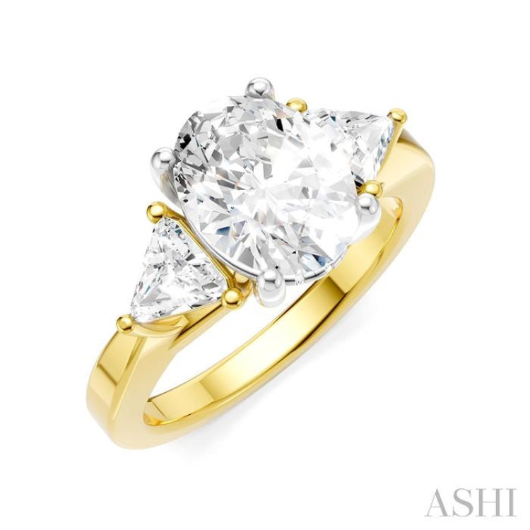 1/2 Ctw Oval Shape Trillion Cut & Round Cut Diamond Semi-Mount Engagement Ring in 14K Yellow and White Gold 1/2 Ctw Oval Shape Trillion Cut & Round Cut Diamond Semi-Mount Engagement Ring in 14K Yellow and White Gold