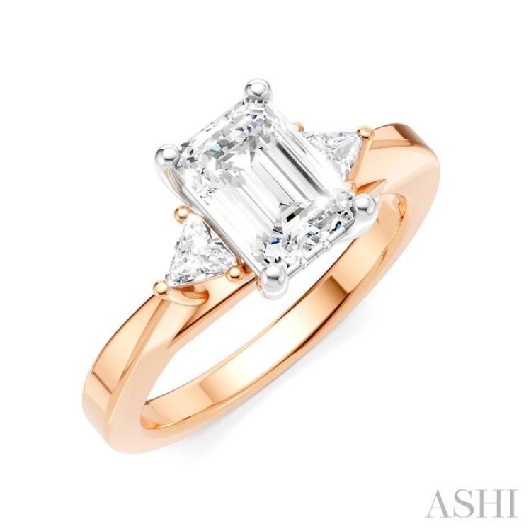 1/4 Ctw Emerald Shape Trillion and Round Cut Diamond Semi-Mount Engagement Ring in 14K Rose and White Gold 1/4 Ctw Emerald Shape Trillion and Round Cut Diamond Semi-Mount Engagement Ring in 14K Rose and White Gold