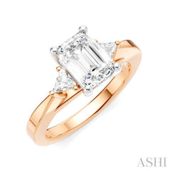 1/4 Ctw Emerald Shape Trillion and Round Cut Diamond Semi-Mount Engagement Ring in 14K Rose and White Gold 1/4 Ctw Emerald Shape Trillion and Round Cut Diamond Semi-Mount Engagement Ring in 14K Rose and White Gold