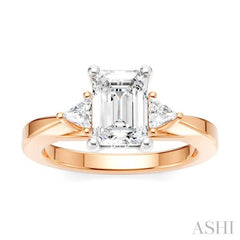 1/4 Ctw Emerald Shape Trillion and Round Cut Diamond Semi-Mount Engagement Ring in 14K Rose and White Gold 1/4 Ctw Emerald Shape Trillion and Round Cut Diamond Semi-Mount Engagement Ring in 14K Rose and White Gold