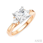 1/4 Ctw Princess Shape Trillion Cut & Round Cut Diamond Semi-Mount Engagement Ring in 14K Rose and White Gold