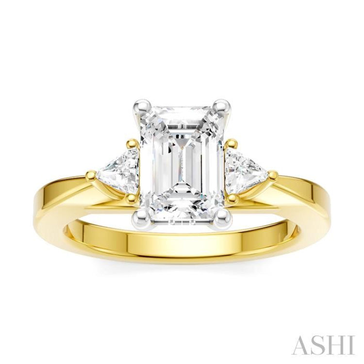 1/4 Ctw Emerald Shape Trillion and Round Cut Diamond Semi-Mount Engagement Ring in 14K Yellow and White Gold 1/4 Ctw Emerald Shape Trillion and Round Cut Diamond Semi-Mount Engagement Ring in 14K Yellow and White Gold