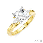 1/4 Ctw Princess Shape Trillion Cut & Round Cut Diamond Semi-Mount Engagement Ring in 14K Yellow and White Gold