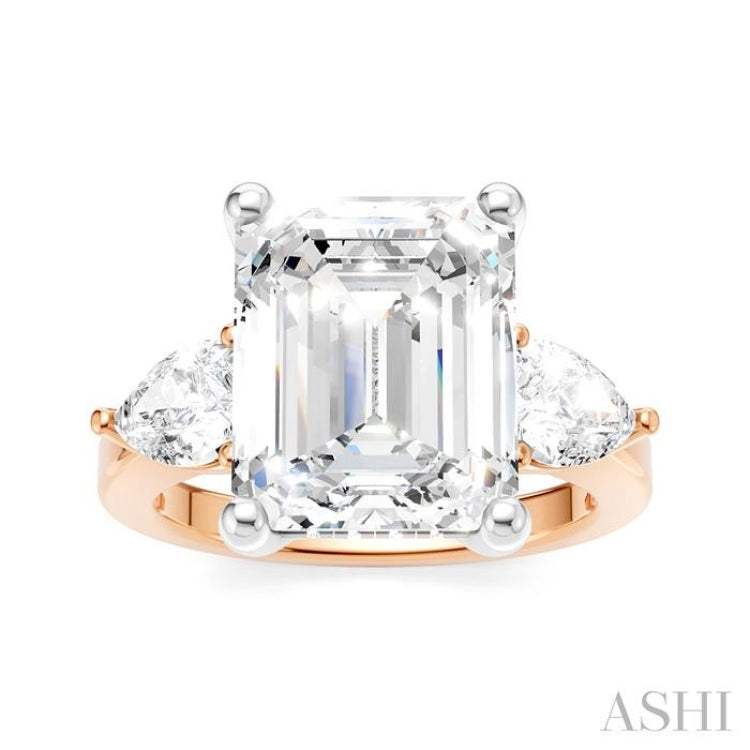 1 1/10 Ctw Tri-Mount Emerald Shape Center Pear and Round Cut Diamond Semi-Mount Engagement Ring in 14K Rose and White Gold 1 1/10 Ctw Tri-Mount Emerald Shape Center Pear and Round Cut Diamond Semi-Mount Engagement Ring in 14K Rose and White Gold