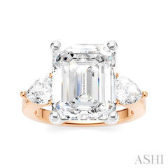 1 1/10 Ctw Tri-Mount Emerald Shape Center Pear and Round Cut Diamond Semi-Mount Engagement Ring in 14K Rose and White Gold 1 1/10 Ctw Tri-Mount Emerald Shape Center Pear and Round Cut Diamond Semi-Mount Engagement Ring in 14K Rose and White Gold
