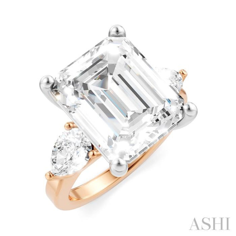 1 1/10 Ctw Tri-Mount Emerald Shape Center Pear and Round Cut Diamond Semi-Mount Engagement Ring in 14K Rose and White Gold 1 1/10 Ctw Tri-Mount Emerald Shape Center Pear and Round Cut Diamond Semi-Mount Engagement Ring in 14K Rose and White Gold