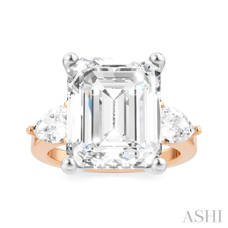 1 1/10 Ctw Tri-Mount Emerald Shape Center Pear and Round Cut Diamond Semi-Mount Engagement Ring in 14K Rose and White Gold 1 1/10 Ctw Tri-Mount Emerald Shape Center Pear and Round Cut Diamond Semi-Mount Engagement Ring in 14K Rose and White Gold