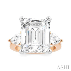 1 1/10 Ctw Tri-Mount Emerald Shape Center Pear and Round Cut Diamond Semi-Mount Engagement Ring in 14K Rose and White Gold 1 1/10 Ctw Tri-Mount Emerald Shape Center Pear and Round Cut Diamond Semi-Mount Engagement Ring in 14K Rose and White Gold