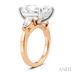 1 1/10 Ctw Tri-Mount Emerald Shape Center Pear and Round Cut Diamond Semi-Mount Engagement Ring in 14K Rose and White Gold 1 1/10 Ctw Tri-Mount Emerald Shape Center Pear and Round Cut Diamond Semi-Mount Engagement Ring in 14K Rose and White Gold