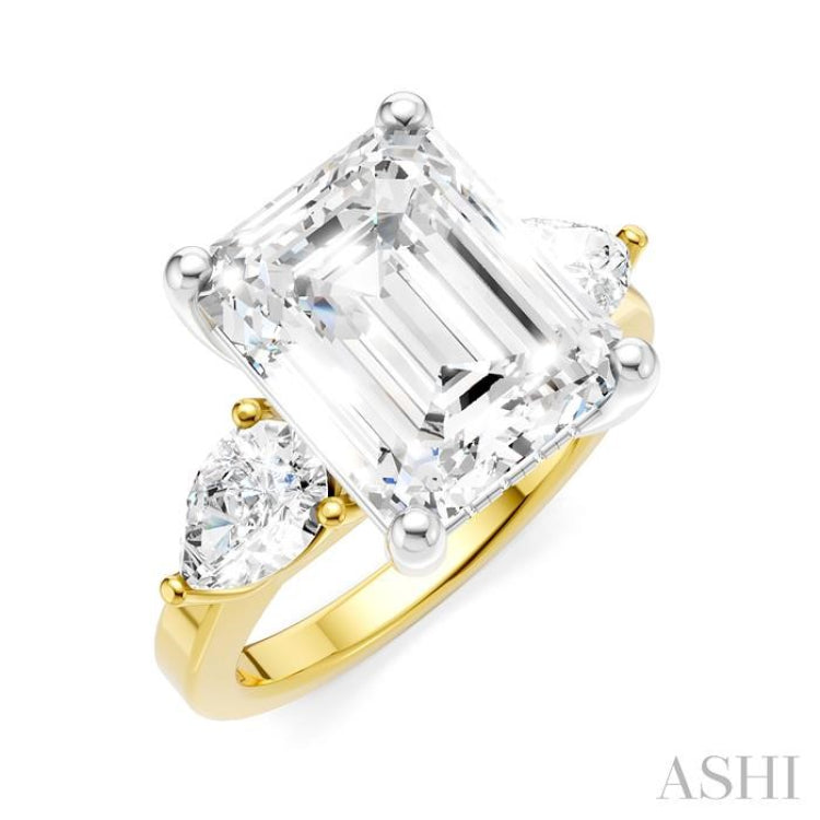 1 1/10 Ctw Tri-Mount Emerald Shape Center Pear and Round Cut Diamond Semi-Mount Engagement Ring in 14K Yellow and White Gold 1 1/10 Ctw Tri-Mount Emerald Shape Center Pear and Round Cut Diamond Semi-Mount Engagement Ring in 14K Yellow and White Gold
