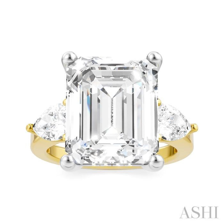 1 1/10 Ctw Tri-Mount Emerald Shape Center Pear and Round Cut Diamond Semi-Mount Engagement Ring in 14K Yellow and White Gold 1 1/10 Ctw Tri-Mount Emerald Shape Center Pear and Round Cut Diamond Semi-Mount Engagement Ring in 14K Yellow and White Gold