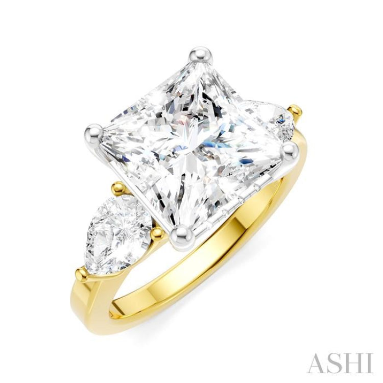 1 1/10 Ctw Tri-Mount Princess Shape Center Pear and Round Cut Diamond Semi-Mount Engagement Ring in 14K Yellow and White Gold 1 1/10 Ctw Tri-Mount Princess Shape Center Pear and Round Cut Diamond Semi-Mount Engagement Ring in 14K Yellow and White Gold