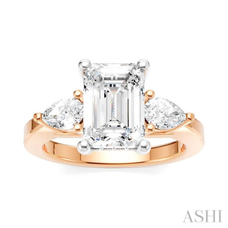 1/2 Ctw Tri-Mount Emerald Shape Center Pear and Round Cut Diamond Semi-Mount Engagement Ring in 14K Rose and White Gold 1/2 Ctw Tri-Mount Emerald Shape Center Pear and Round Cut Diamond Semi-Mount Engagement Ring in 14K Rose and White Gold