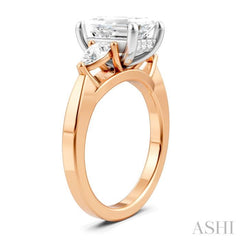 1/2 Ctw Tri-Mount Emerald Shape Center Pear and Round Cut Diamond Semi-Mount Engagement Ring in 14K Rose and White Gold 1/2 Ctw Tri-Mount Emerald Shape Center Pear and Round Cut Diamond Semi-Mount Engagement Ring in 14K Rose and White Gold