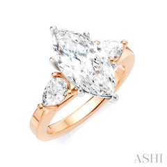 1/2 Ctw Tri-Mount Marquise Shape Center Pear and Round Cut Diamond Semi-Mount Engagement Ring in 14K Rose and White Gold 1/2 Ctw Tri-Mount Marquise Shape Center Pear and Round Cut Diamond Semi-Mount Engagement Ring in 14K Rose and White Gold