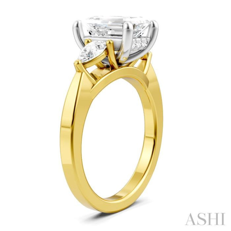 1/2 Ctw Tri-Mount Emerald Shape Center Pear and Round Cut Diamond Semi-Mount Engagement Ring in 14K Yellow and White Gold 1/2 Ctw Tri-Mount Emerald Shape Center Pear and Round Cut Diamond Semi-Mount Engagement Ring in 14K Yellow and White Gold
