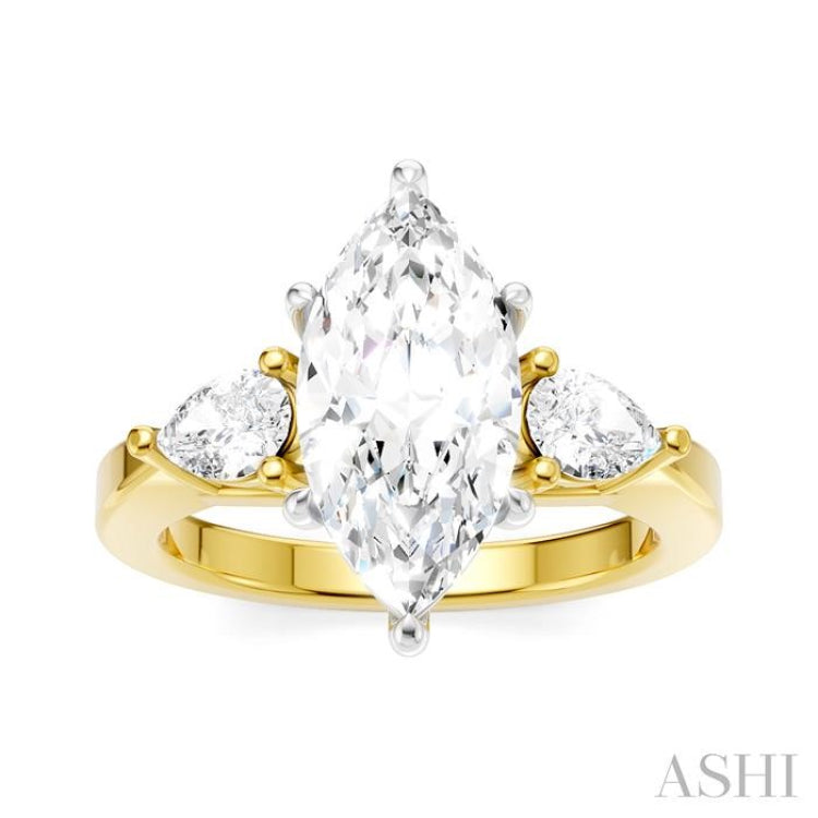 1/2 Ctw Tri-Mount Marquise Shape Center Pear and Round Cut Diamond Semi-Mount Engagement Ring in 14K Yellow and White Gold 1/2 Ctw Tri-Mount Marquise Shape Center Pear and Round Cut Diamond Semi-Mount Engagement Ring in 14K Yellow and White Gold