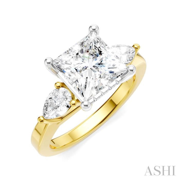 1/2 Ctw Tri-Mount Princess Shape Center Pear and Round Cut Diamond Semi-Mount Engagement Ring in 14K Yellow and White Gold 1/2 Ctw Tri-Mount Princess Shape Center Pear and Round Cut Diamond Semi-Mount Engagement Ring in 14K Yellow and White Gold