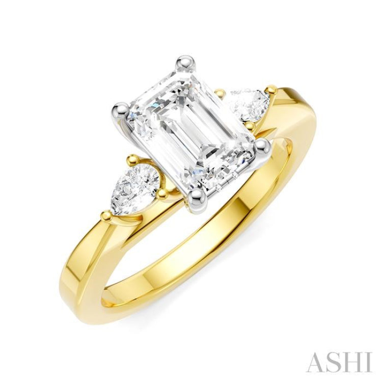 1/4 Ctw Tri-Mount Emerald Shape Center Pear and Round Cut Diamond Semi-Mount Engagement Ring in 14K Yellow and White Gold 1/4 Ctw Tri-Mount Emerald Shape Center Pear and Round Cut Diamond Semi-Mount Engagement Ring in 14K Yellow and White Gold